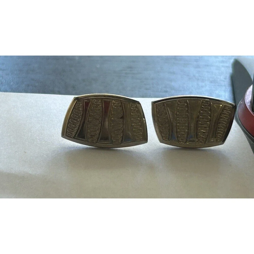 Vtg Gold Tone Textured Cufflinks Mid Century Modern Abstract Design Bullet Back